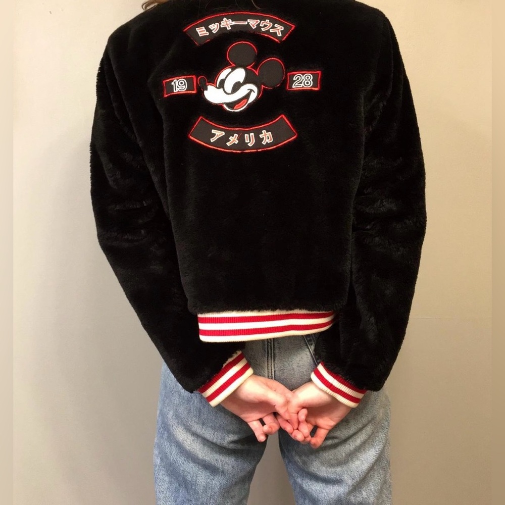 F21 x Disney Japan Mickey Mouse Faux Fur Varsity Jacket